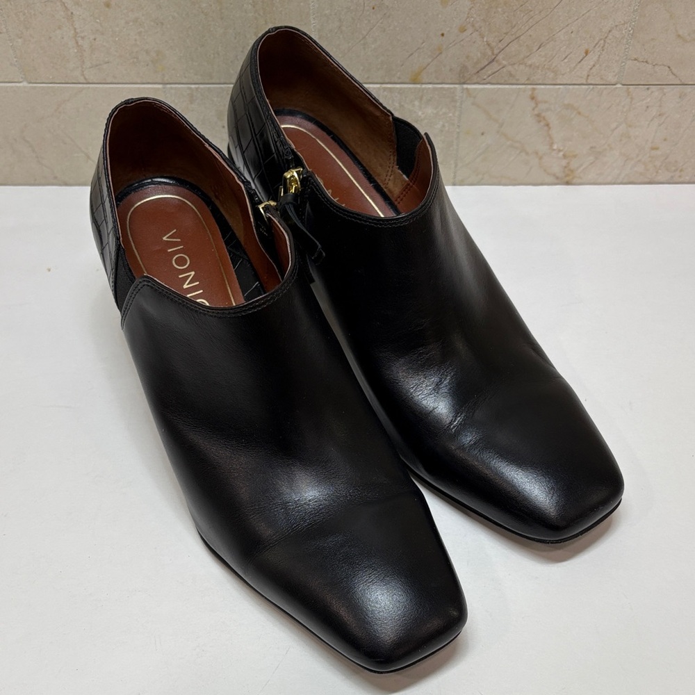 Vionic Linda Black Croc-Patterned Heels Leather Shoes, 8